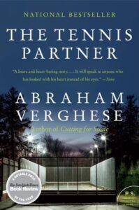 The cover has an empty tennis court at night. It is lit by street lights.