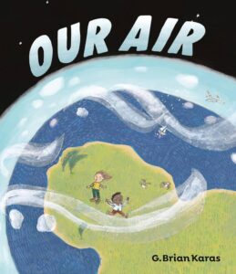 The cover has a cartoon of the earth. You can see the ozone layer and two kids looking up from the ground.