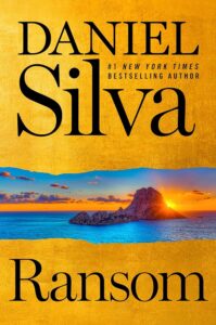 The cover has a beautiful sunset peaking out behind a rocky island.
