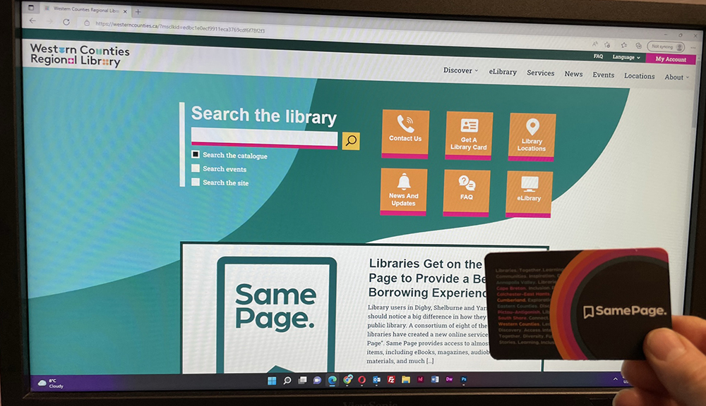 image of library card and screen
