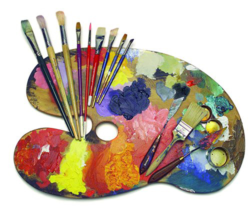 image of painter's board with paint brushes