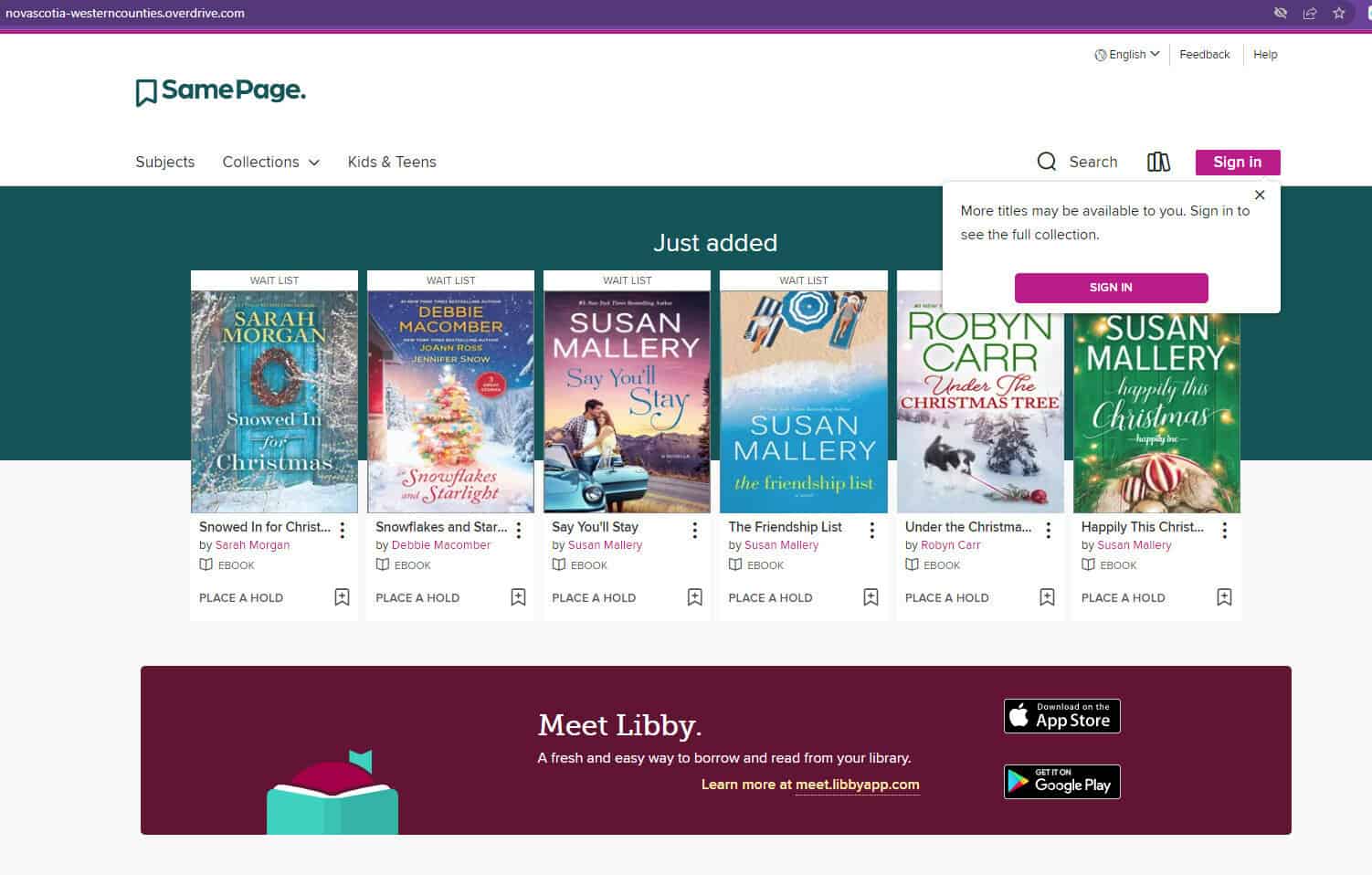 image of library's OverDrive digital service website