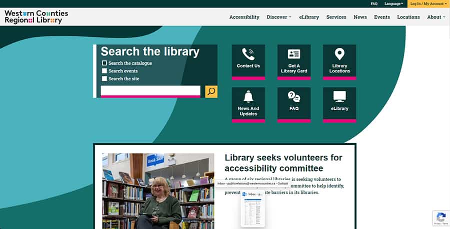 image of library's main website page