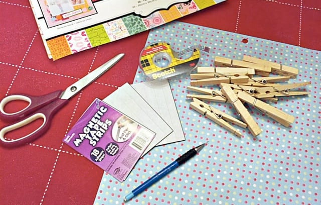 image of scissors, clothespins, Scotch tape, magnetic, tape, fabric and a pencil