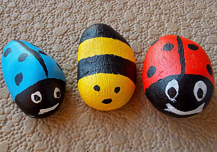 Rocks painted as insects