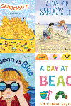 four children's book covers relating to the beach
