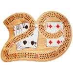 wooden cribbage board in the shape of the number 29