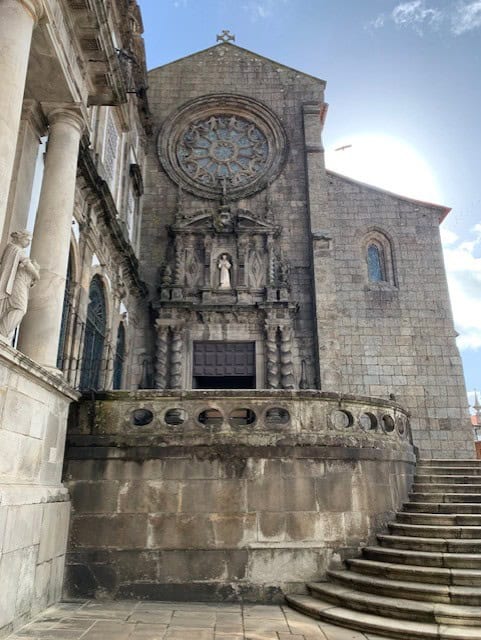 old historic stone church and stairs