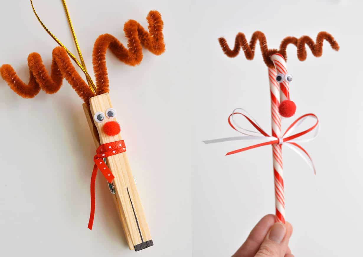 image of two homemade reindeer ornaments