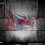 image of a Canadian flag superimposed on a white brick cross.