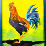 painting of a orange and black rooster