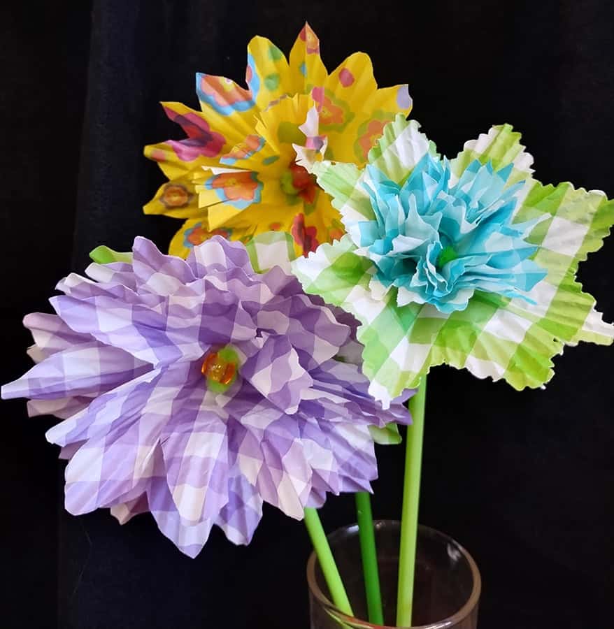 image of multi-coloured cupcake wrapper flowers