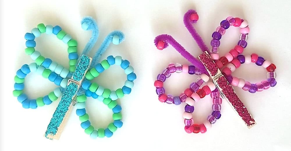 image of butterflies made with beads and a clothespin