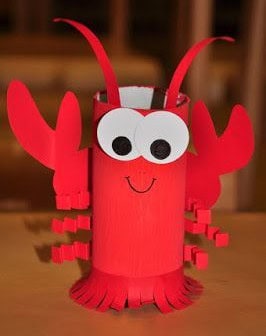 image of a red lobster craft made from a paper roll