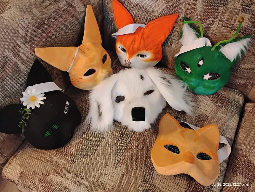 image of six animal masks.