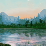 image of a mountain landscape sketch in winter.