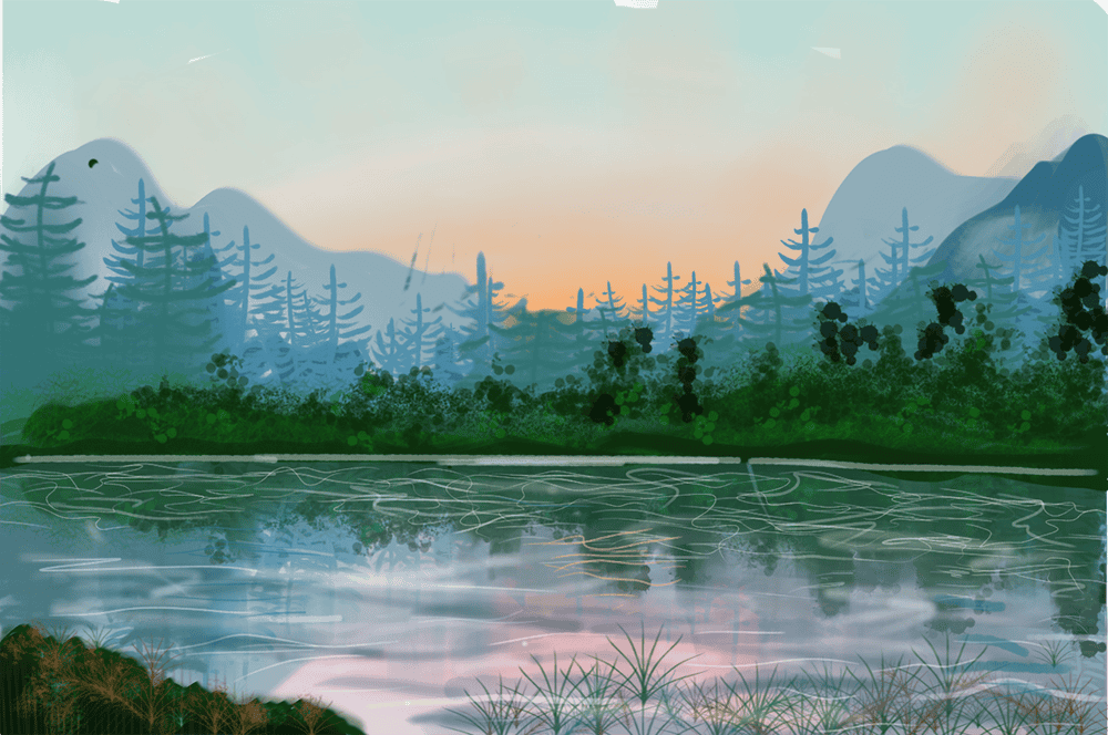 image of a mountain landscape sketch in winter.