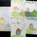 image of five paintings of fat cats.