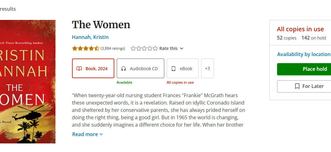 image of a screenshot of the book The Women in the library catalogue.