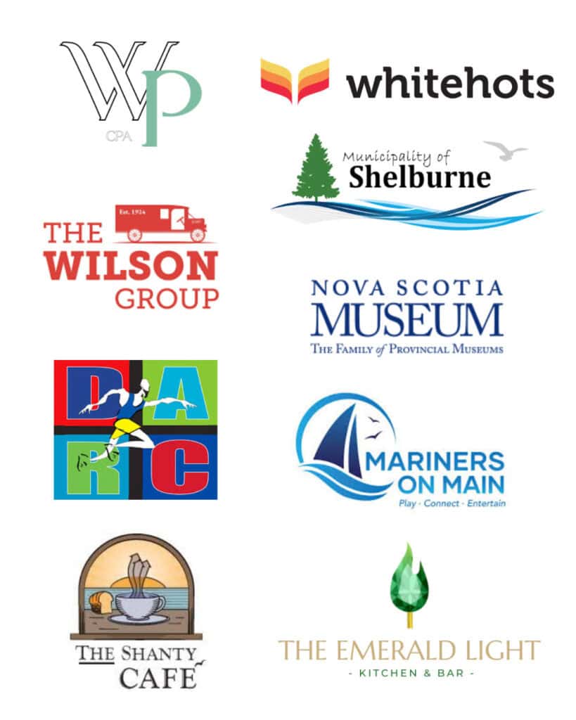The logos for our Summer Reading Club sponsors. Includes, White Perkins, Whitehots, Wilson's Home Hardware, The Municipality of Shelburne, Nova Scotia Museums, Digby Area Recreation Commission, Mariners on Main, The Shanty, and The Emerald Light.